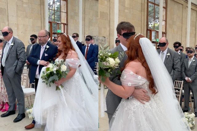 <p>Bride lost her sight as a teenager so she had her wedding guests ‘live a moment in her shoes’</p>