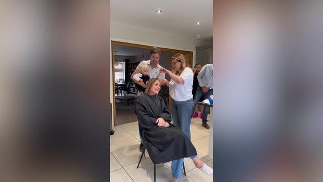 <p>Strictly’s Amy Dowden’s family help her shave head amid cancer battle.</p>