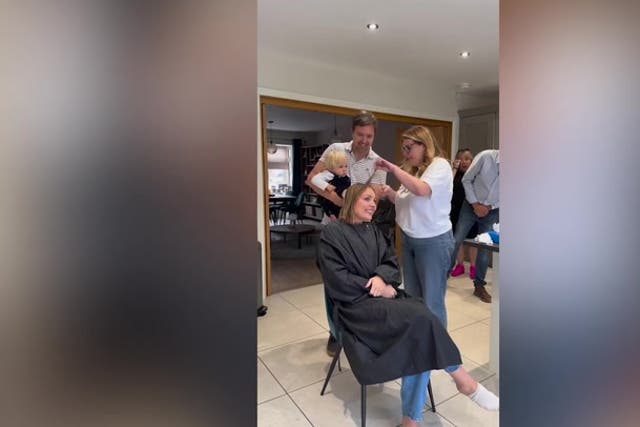 <p>Strictly’s Amy Dowden’s family help her shave head amid cancer battle.</p>