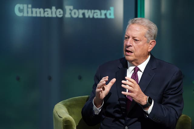 <p>Al Gore, former Vice President of the United States, speaks onstage at The New York Times Climate Forward Summit 2023 at The Times Center on September 21, 2023 in New York City</p>