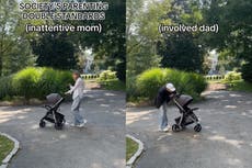 Mother calls out parenting double standard by showing moms and dads performing same activities
