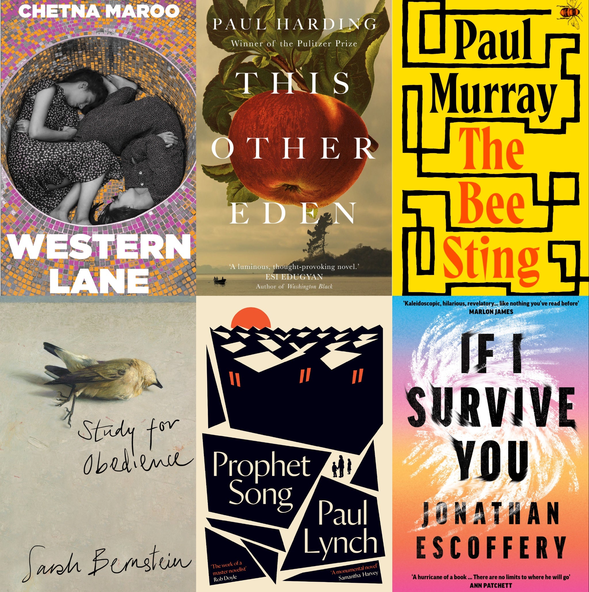 Book jackets for the six shortlisted works on this year’s Booker Prize