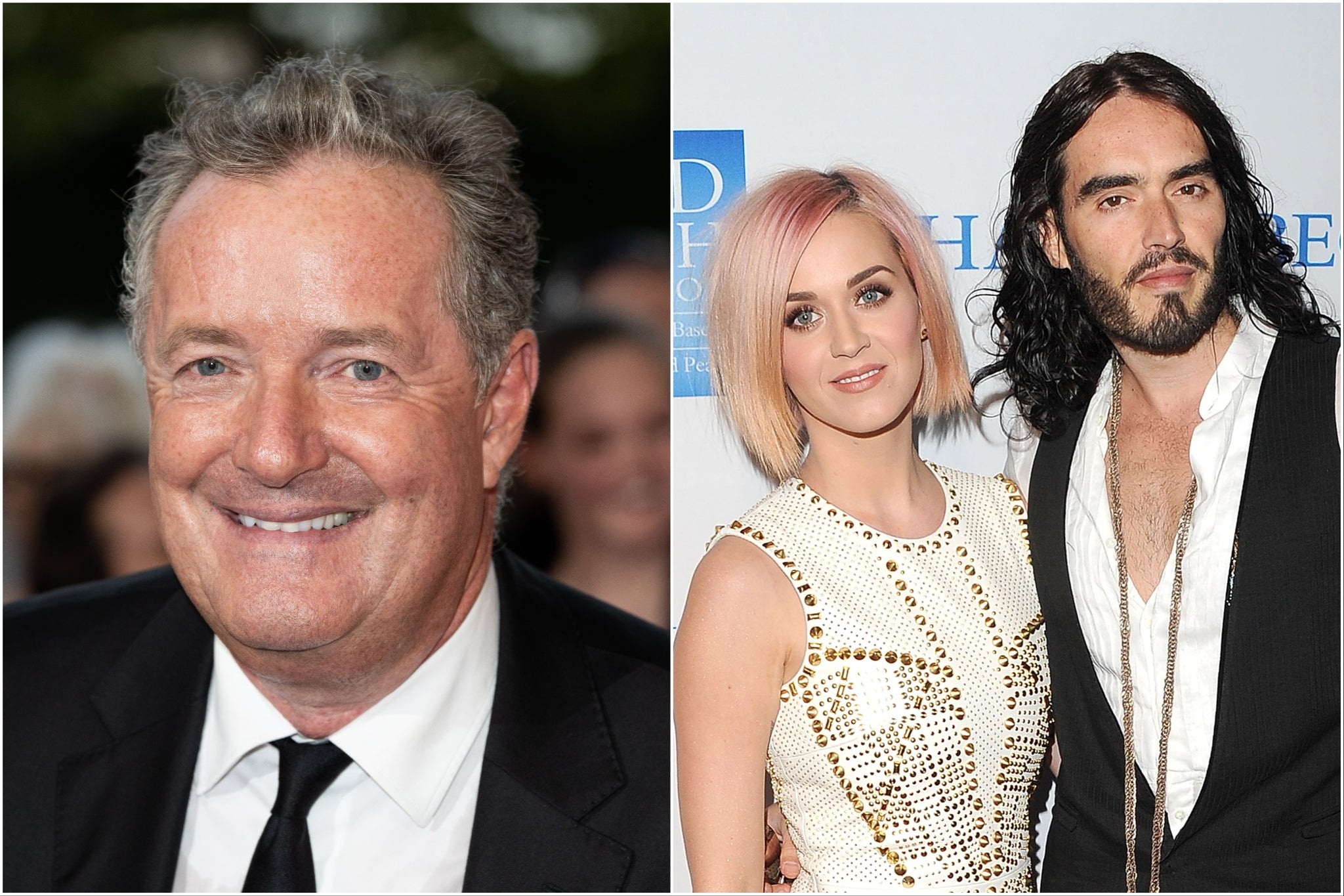 Piers Morgan (left) and Katy Perry and Russell Brand