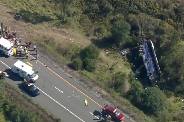<p>A charter bus overturned in Orange County, NY</p>