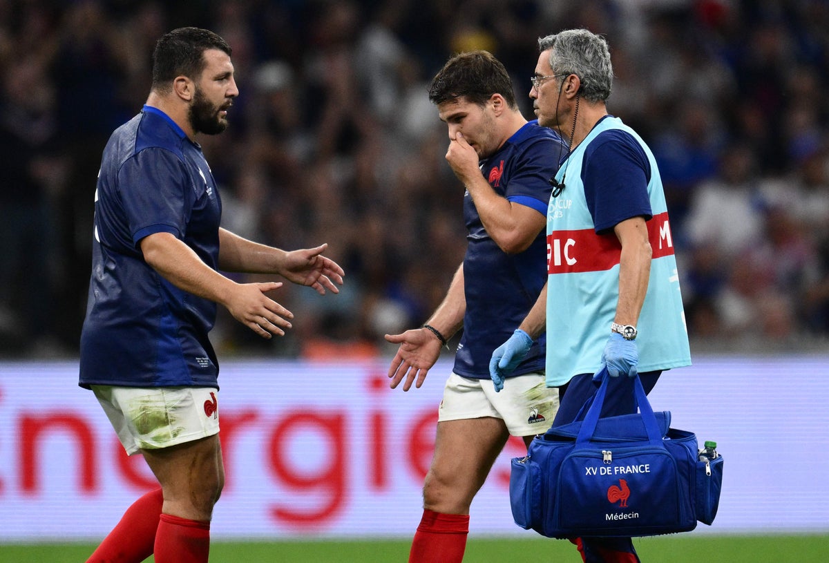 Antoine Dupont taken to hospital with suspected fractured jaw as France suffer major World Cup blow