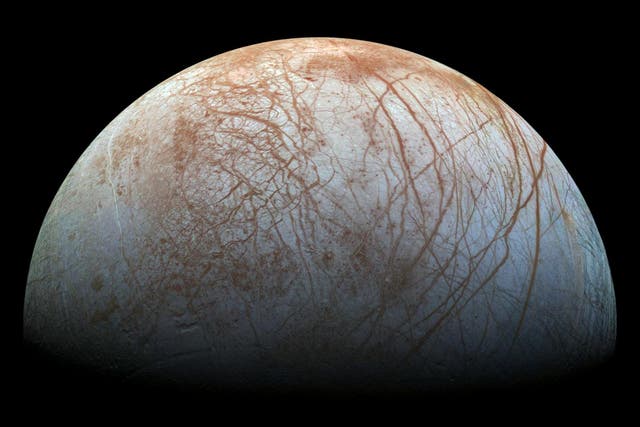 <p>Surface of Jupiter’s moon, Europa</p>
