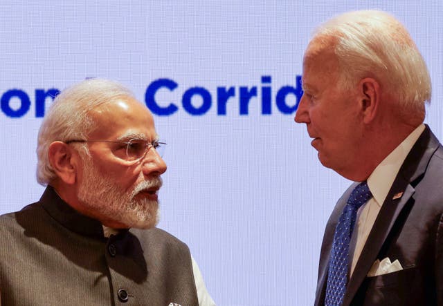<p>File India’s Prime Minister Narendra Modi (L) and US President Joe Biden speak after a session as part of the G20 Leaders’ Summit </p>