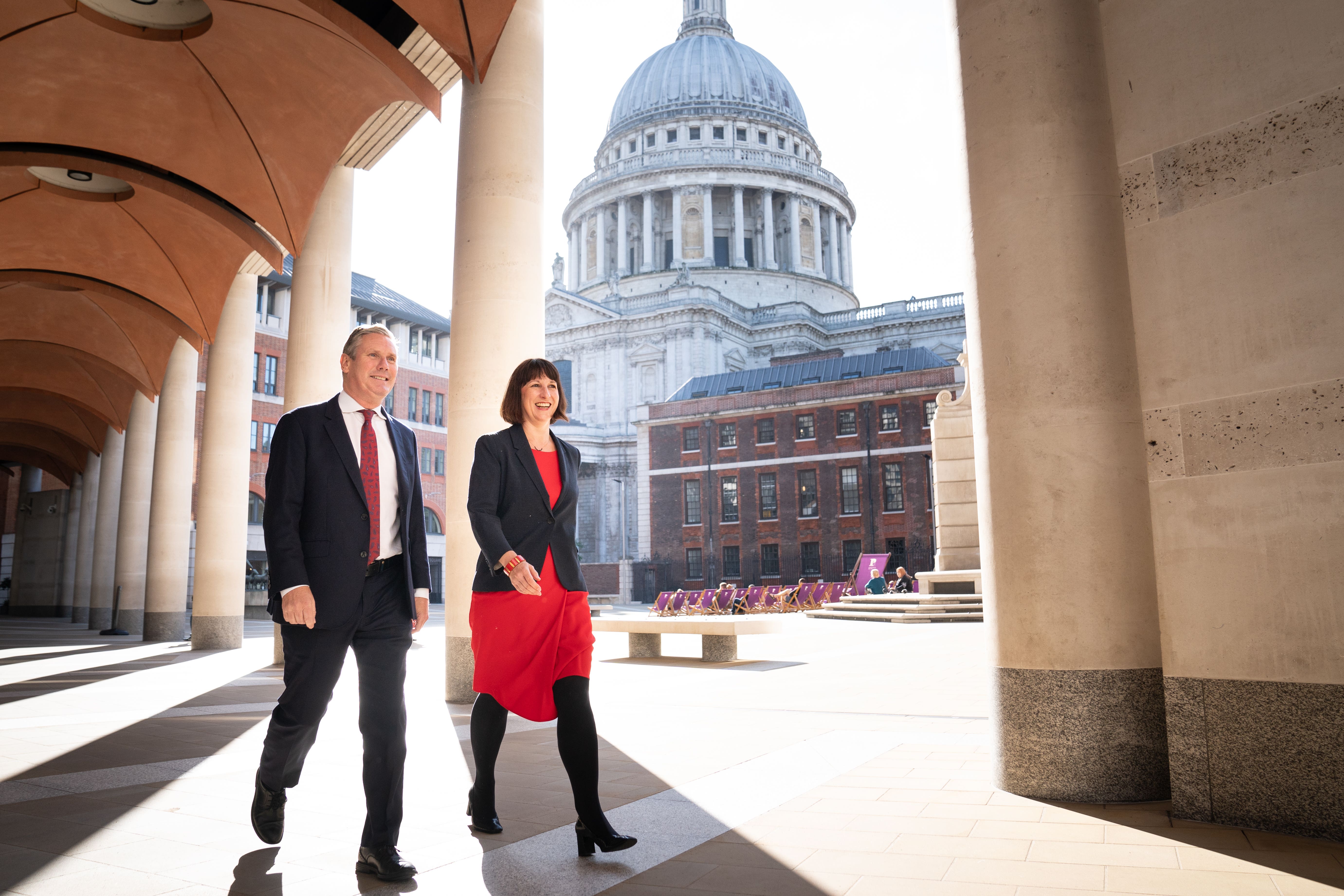 Keir Starmer and shadow chancellor Rachel Reeves at the London Stock Exchange on Friday