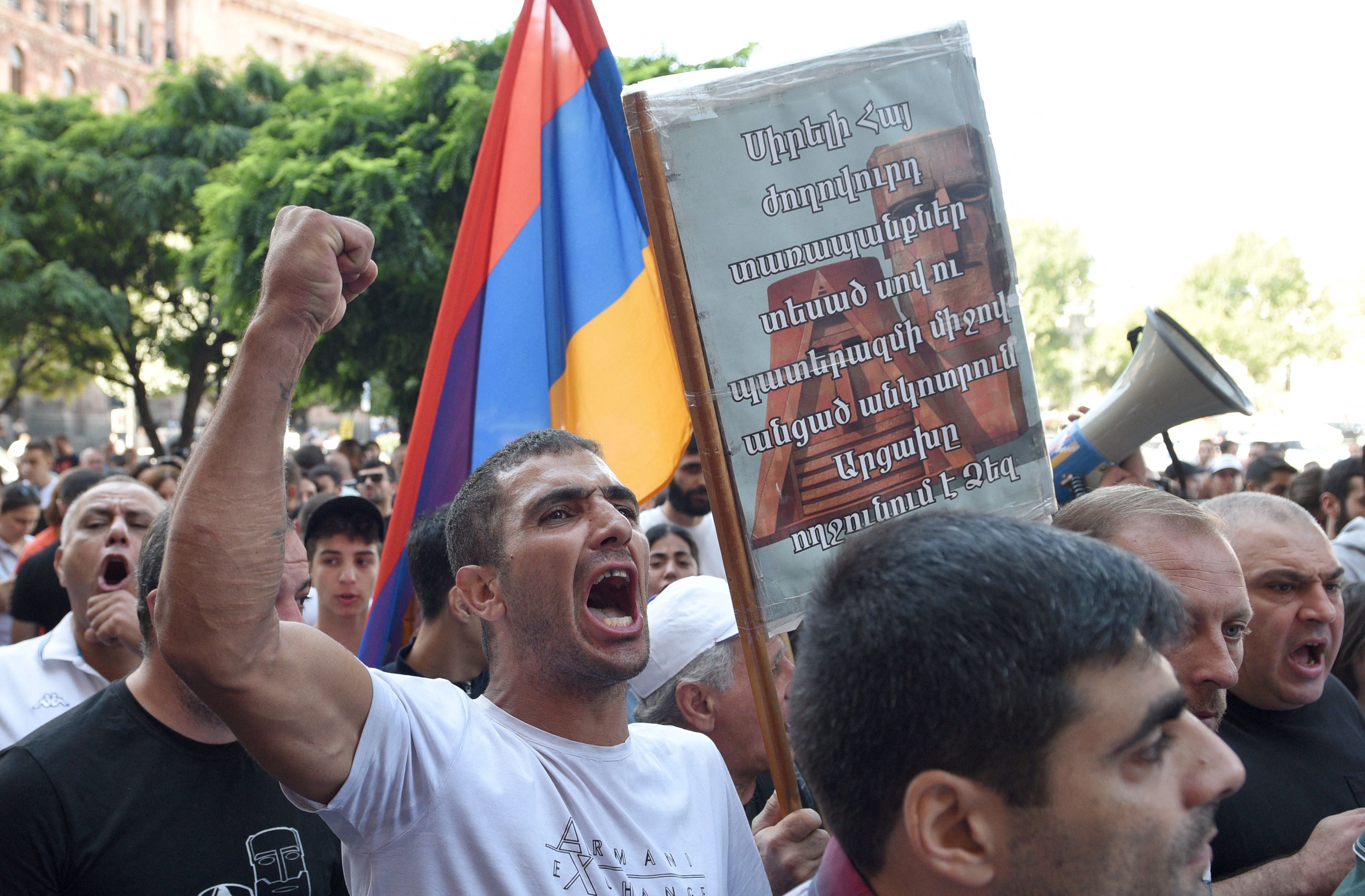 Protesters rallied in the Armenian capital of Yerevan for a third day on Thursday, demanding that authorities defend Armenians in Nagorno-Karabakh.