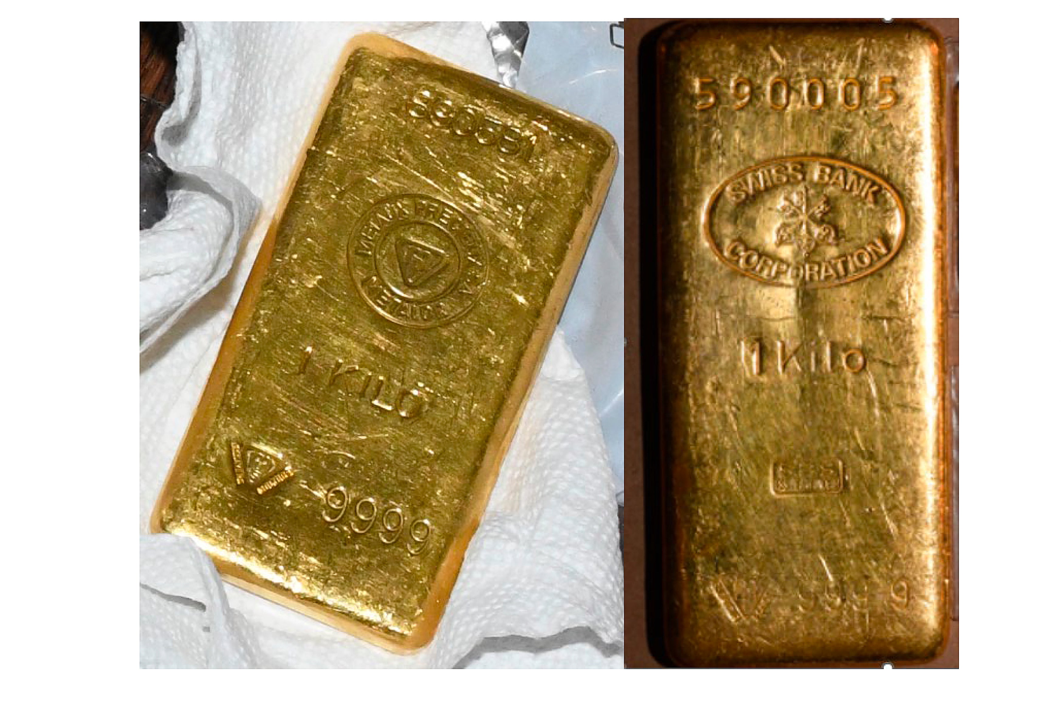 This image shows two of the gold bars found during a search by federal agents of Senator Bob Menendez's home and safe deposit box