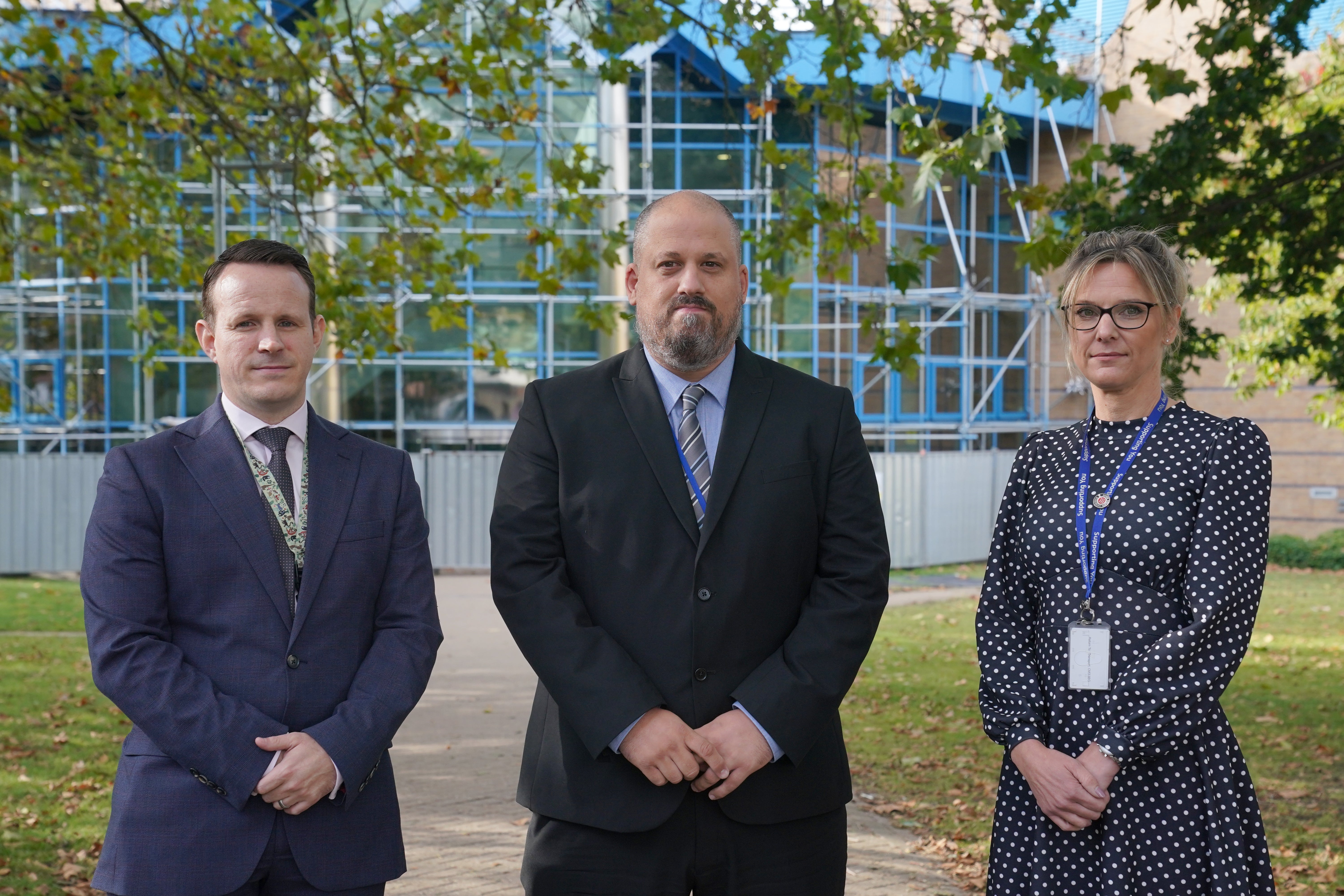 Detective Sergeant Ben Rushmere, Detective Constable Steven Tilley and Detective Constable Hayley Langmead, all of Essex Police, outside Basildon Combined Court in Essex