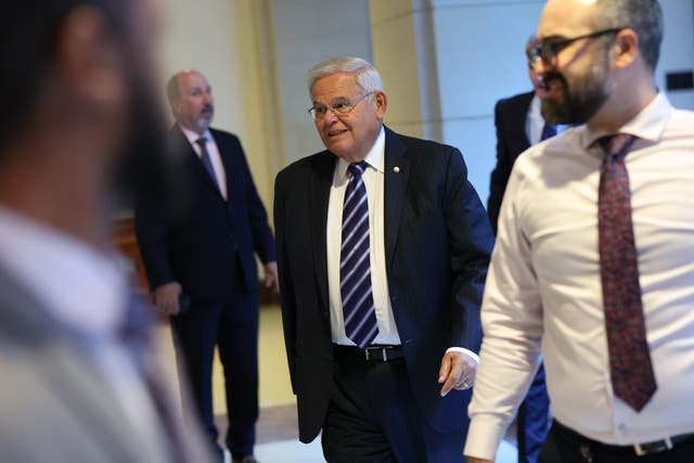 <p>Bob Menendez arrives for a briefing on Ukraine at the US Capitol on September 20, 2023 in Washington, DC</p>
