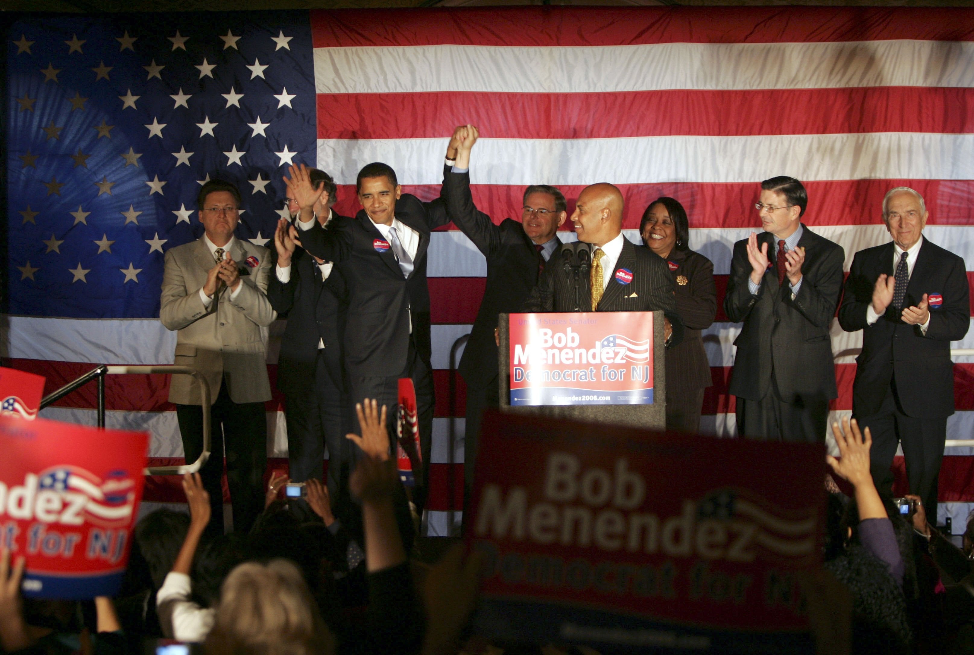 Then-Senator Barack Obama campaigns with Menendez in New Jersey ahead of the 2006 midterms