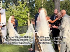 Bride warms hearts after having 104-year-old grandfather serve as ring bearer at her wedding