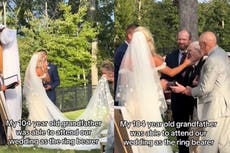 Bride warms hearts after having 104-year-old grandfather serve as ring bearer at her wedding
