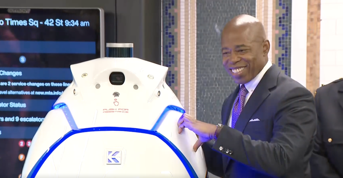 New York City mayor Eric Adams unveils new subway-patrolling security robot
