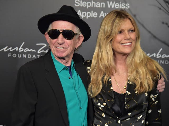 <p>Keith Richards, 79, with his wife of 39 years, Patti Hansen </p>