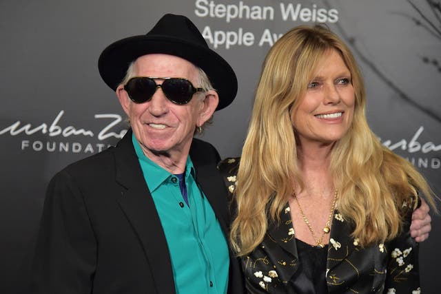 <p>Keith Richards, 79, with his wife of 39 years, Patti Hansen </p>