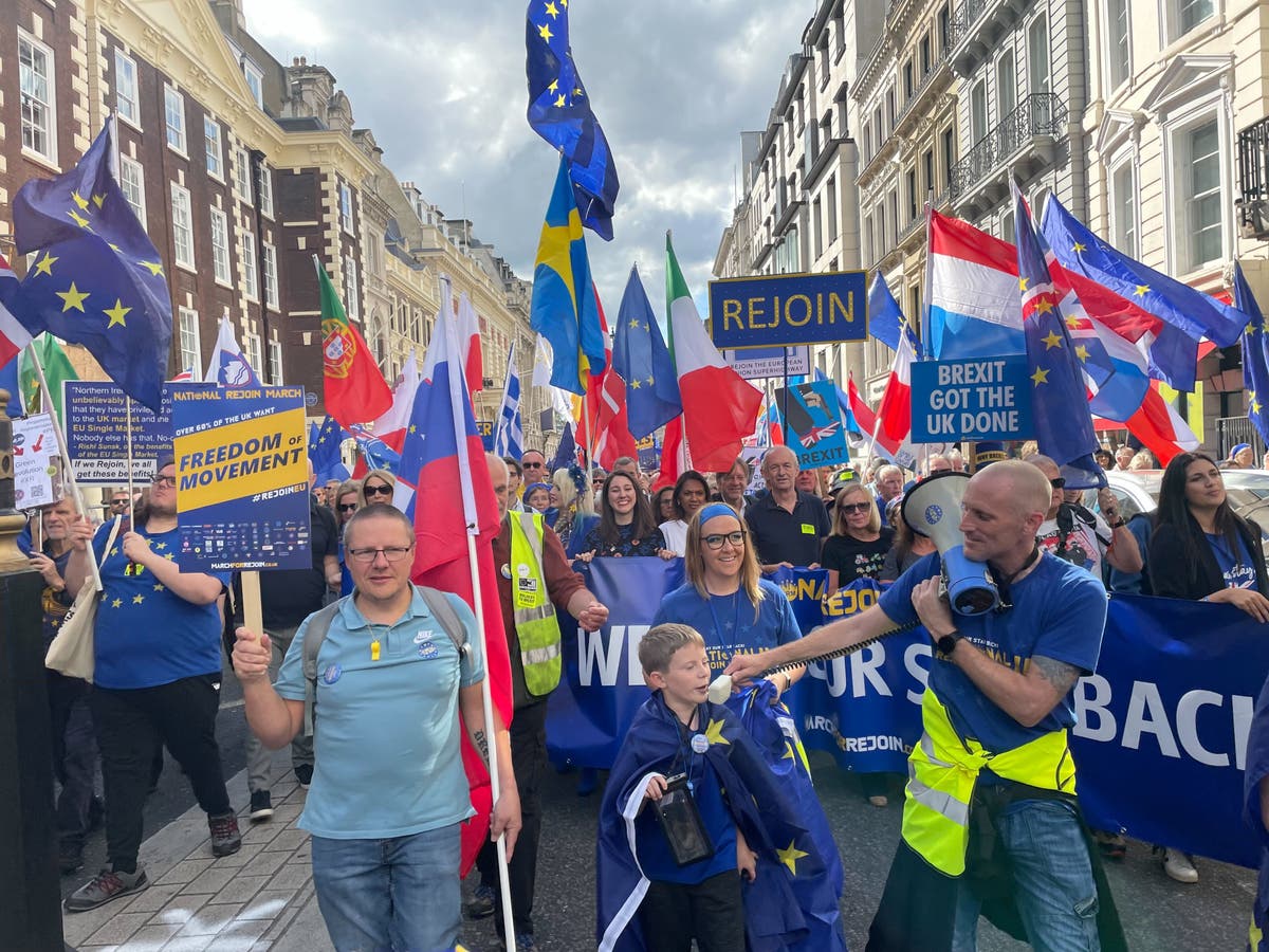 Campaign to rejoin EU gathers strength at protest march