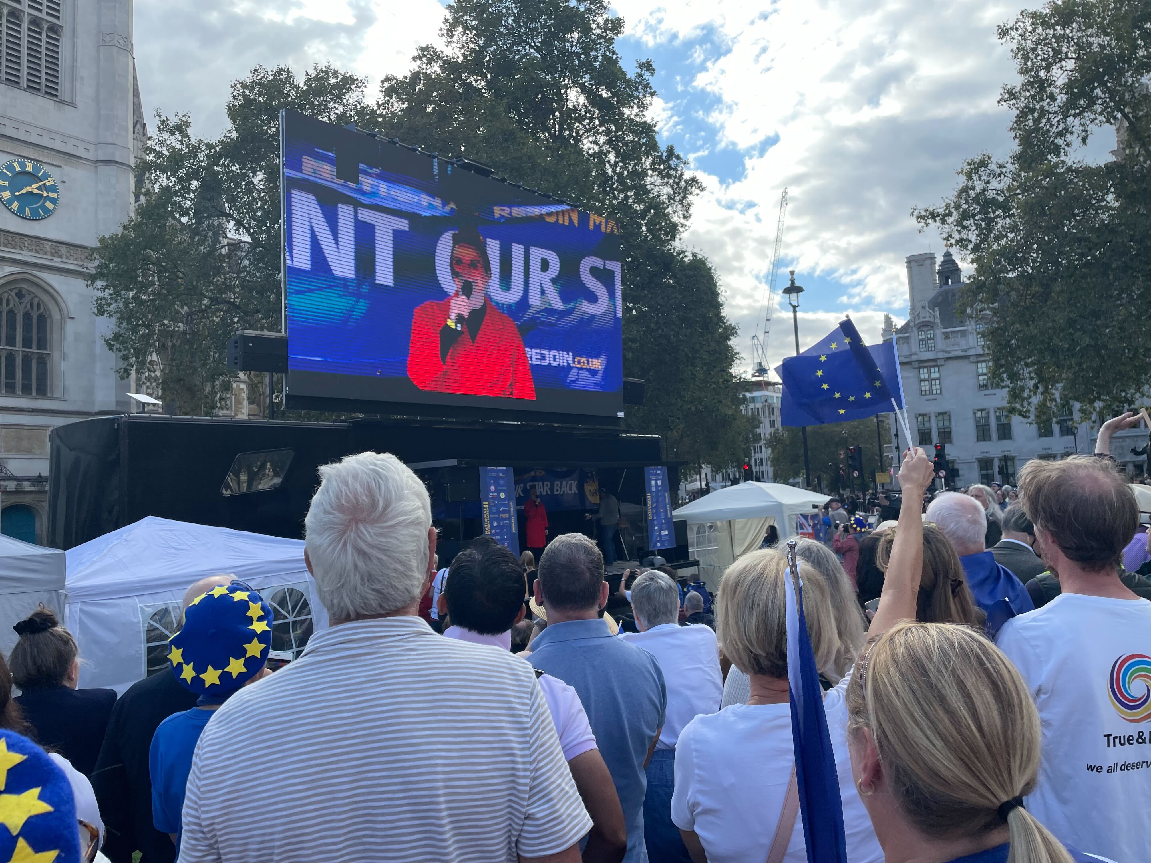 Speeches are made at Parliament Square with thousands of people gathered in front of the stage