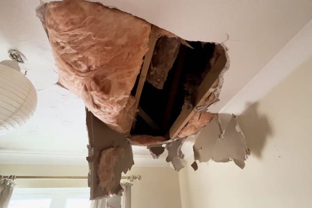 <p>‘A huge block of ice from a plane has caused a £12,000 huge hole in my roof’</p>