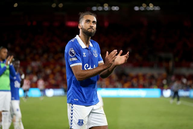 Everton’s Dominic Calvert-Lewin celebrates after the win at Brentford (PA)