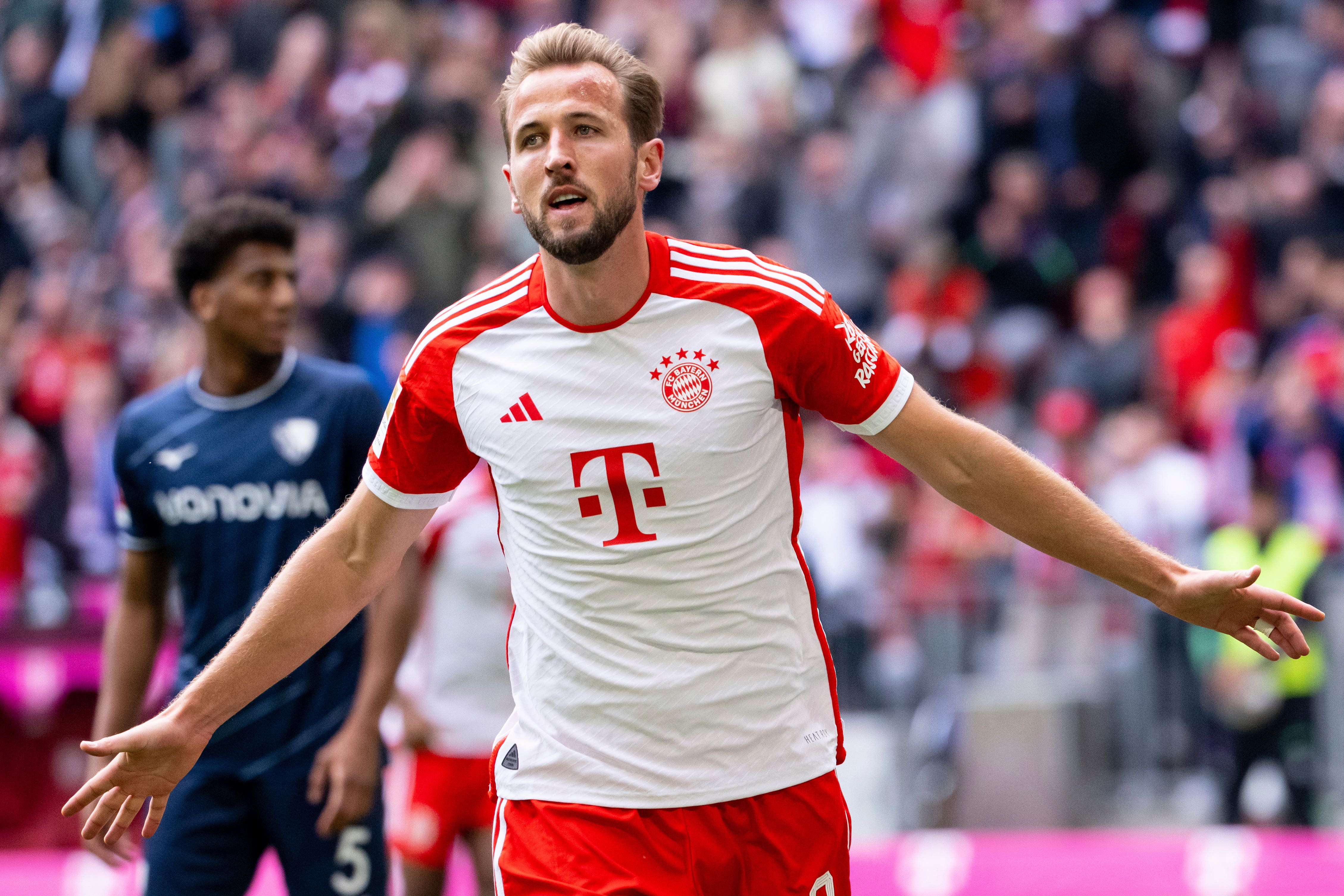 Harry Kane scored a hat-trick and got two assists in Bayern Munich’s romp over Bochum (Sven Hoope/AP)