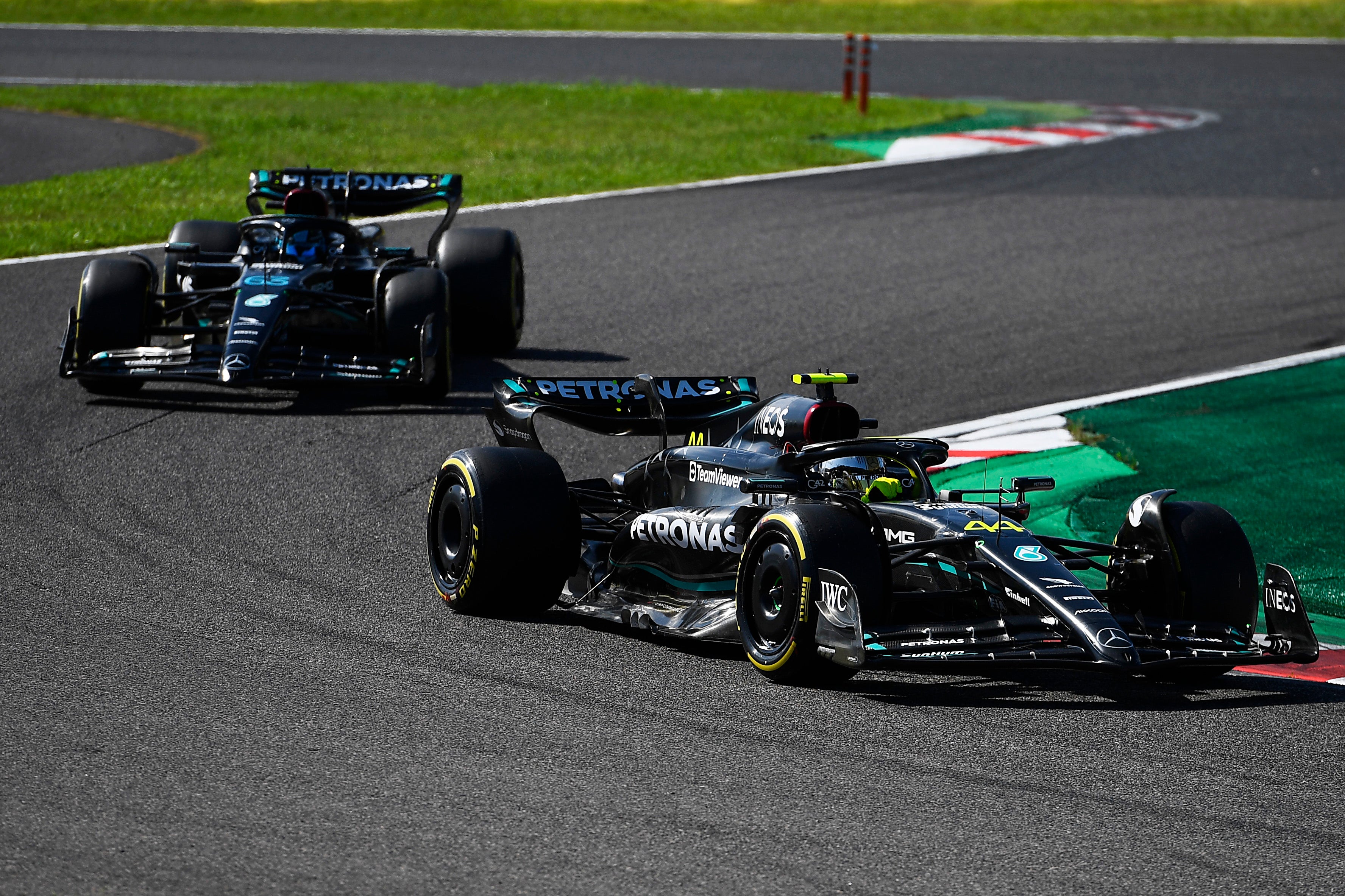 Lewis Hamilton and George Russell battled on track during Sunday’s race in Japan