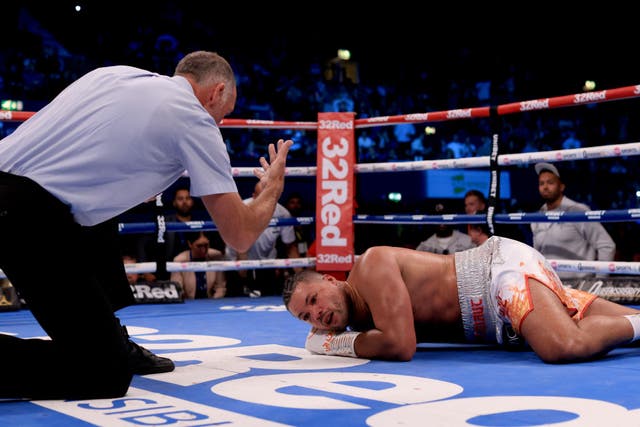 <p>Joe Joyce was floored in the third round of his rematch with Zhilei Zhang</p>