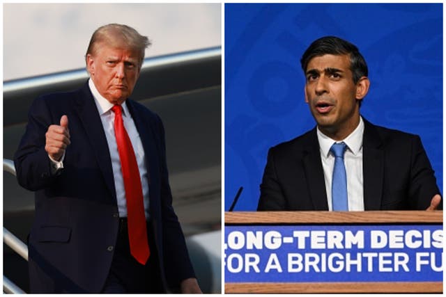 <p>Donald Trump praised Rishi Sunak for rolling back climate policies in the UK, which has seen the Prime Minister’s popularity reach new lows </p>