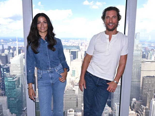 <p>Camila Alves and Matthew McConaughey visit The Empire State Building on September 12, 2023 in New York City</p>