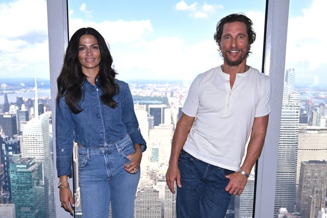 <p>Camila Alves and Matthew McConaughey visit The Empire State Building on September 12, 2023 in New York City</p>