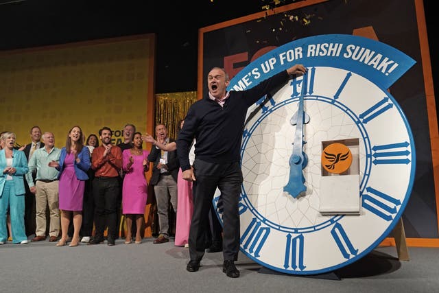 <p>Liberal Democrat leader Sir Ed Davey during the party’s conference in Bournemouth (PA)</p>
