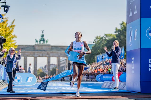 <p>Tigsit Assefa smashed the women’s marathon record in Berlin </p>