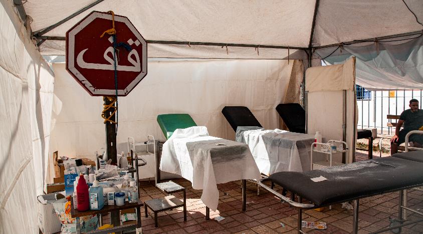 The makeshift tent exceeded 35C, with just one delivery table and a small desk