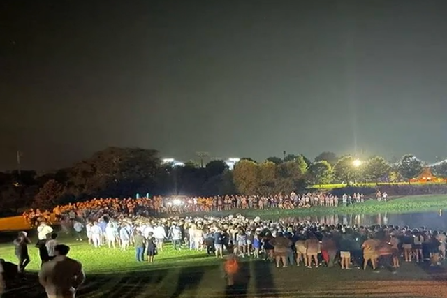 <p>The mass baptism was held around a lake after the Unite Auburn worshipping event</p>