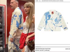 Fans spot Travis Kelce’s ‘1989’ inspired denim suit after he leaves Chiefs game with Taylor Swift