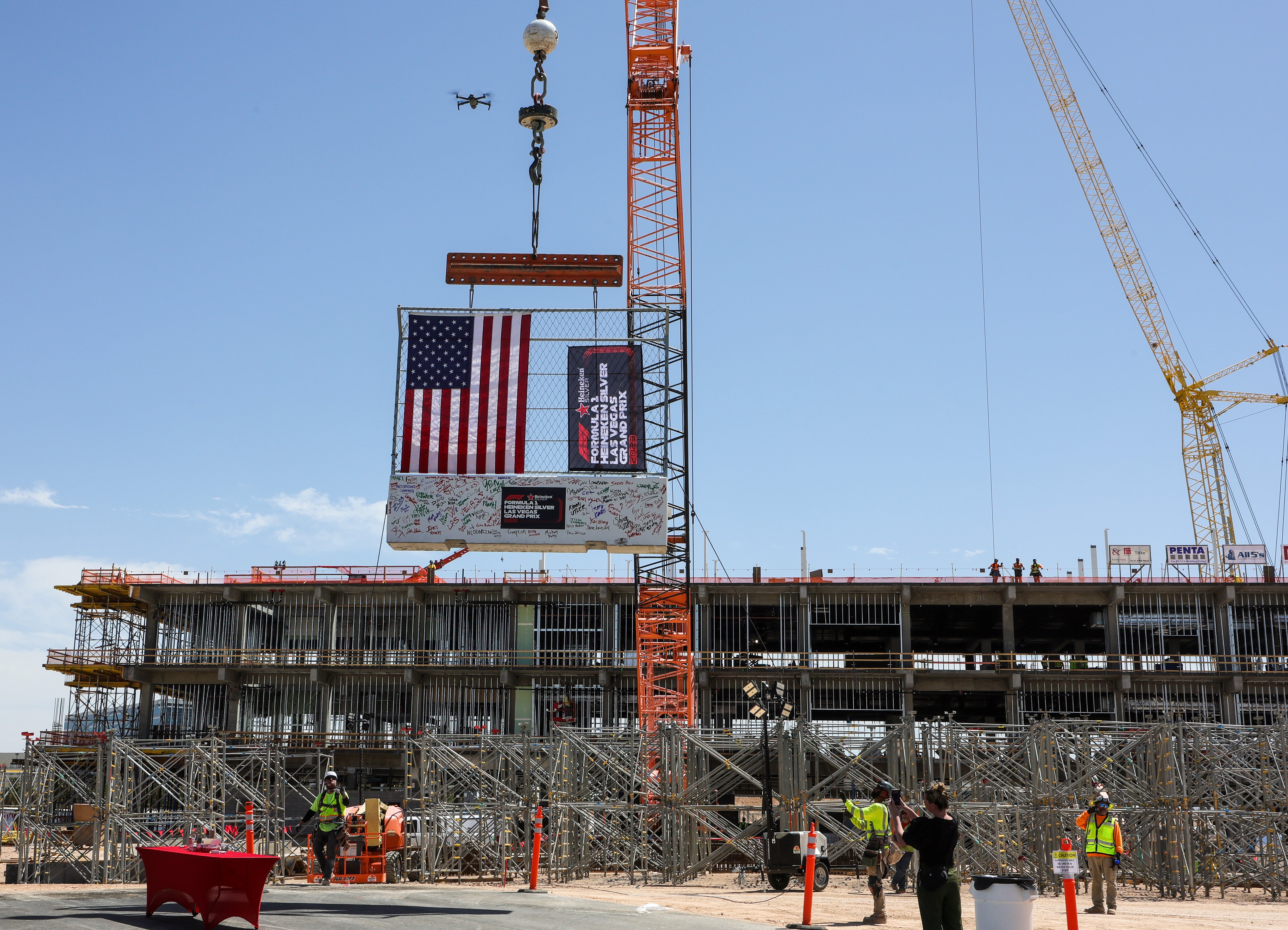 <p>A man has died working on construction ahead of the Las Vegas Grand Prix (pictured: paddock building site) </p>