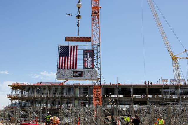 <p>A man has died working on construction ahead of the Las Vegas Grand Prix (pictured: paddock building site) </p>