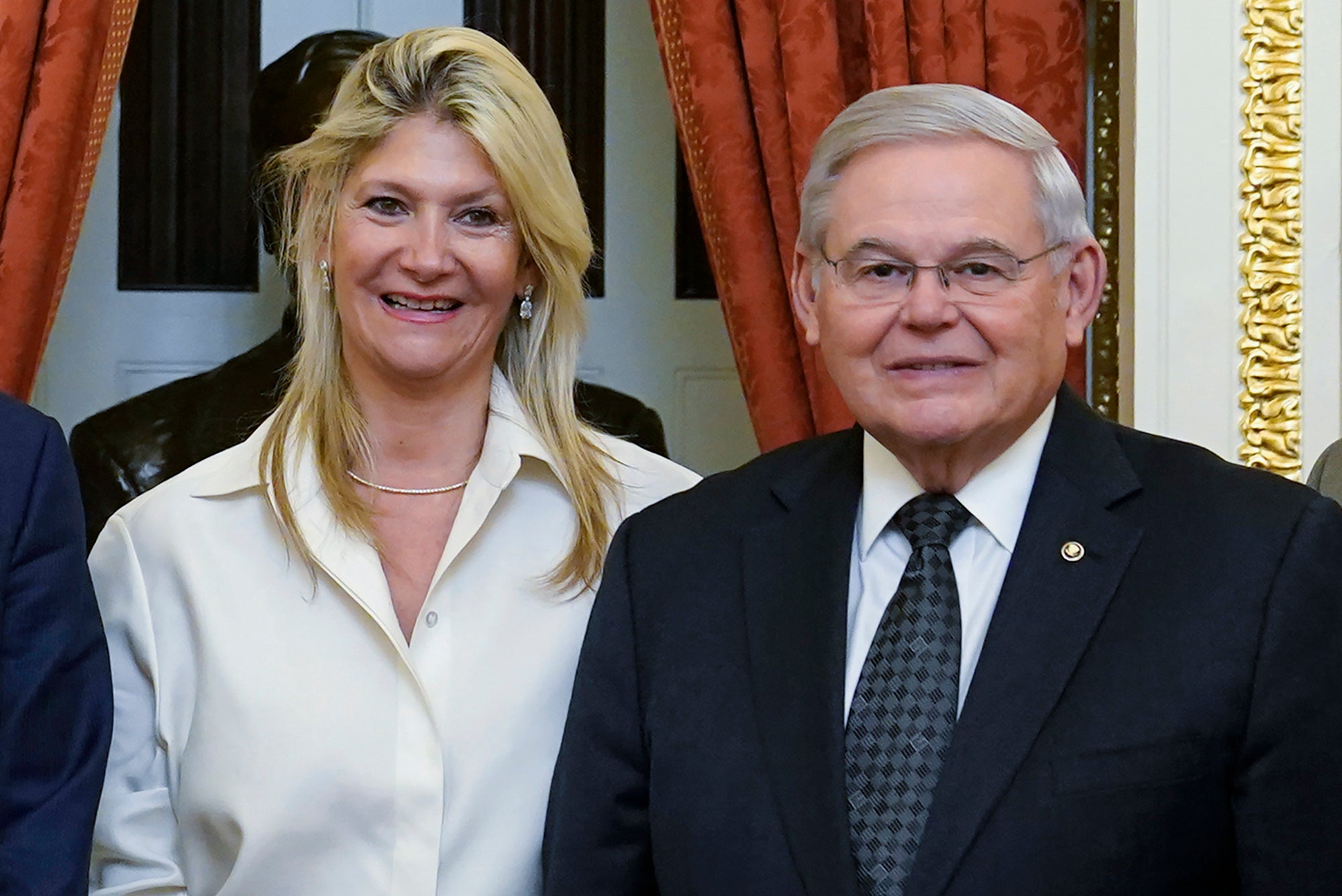 Sen Bob Menendez and his wife Nadine Arslanian, pose for a photo on Capitol Hill in Washington in December 2022