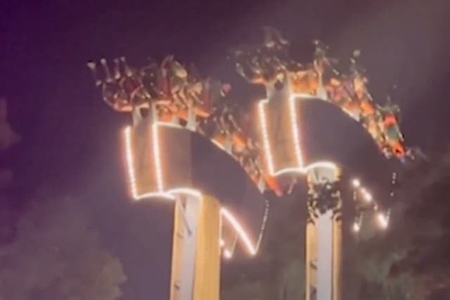 <p>Riders on the Lumberjack ride at Canada’s Wonderland in Ontario are stuck upside down for nearly half-an-hour</p>