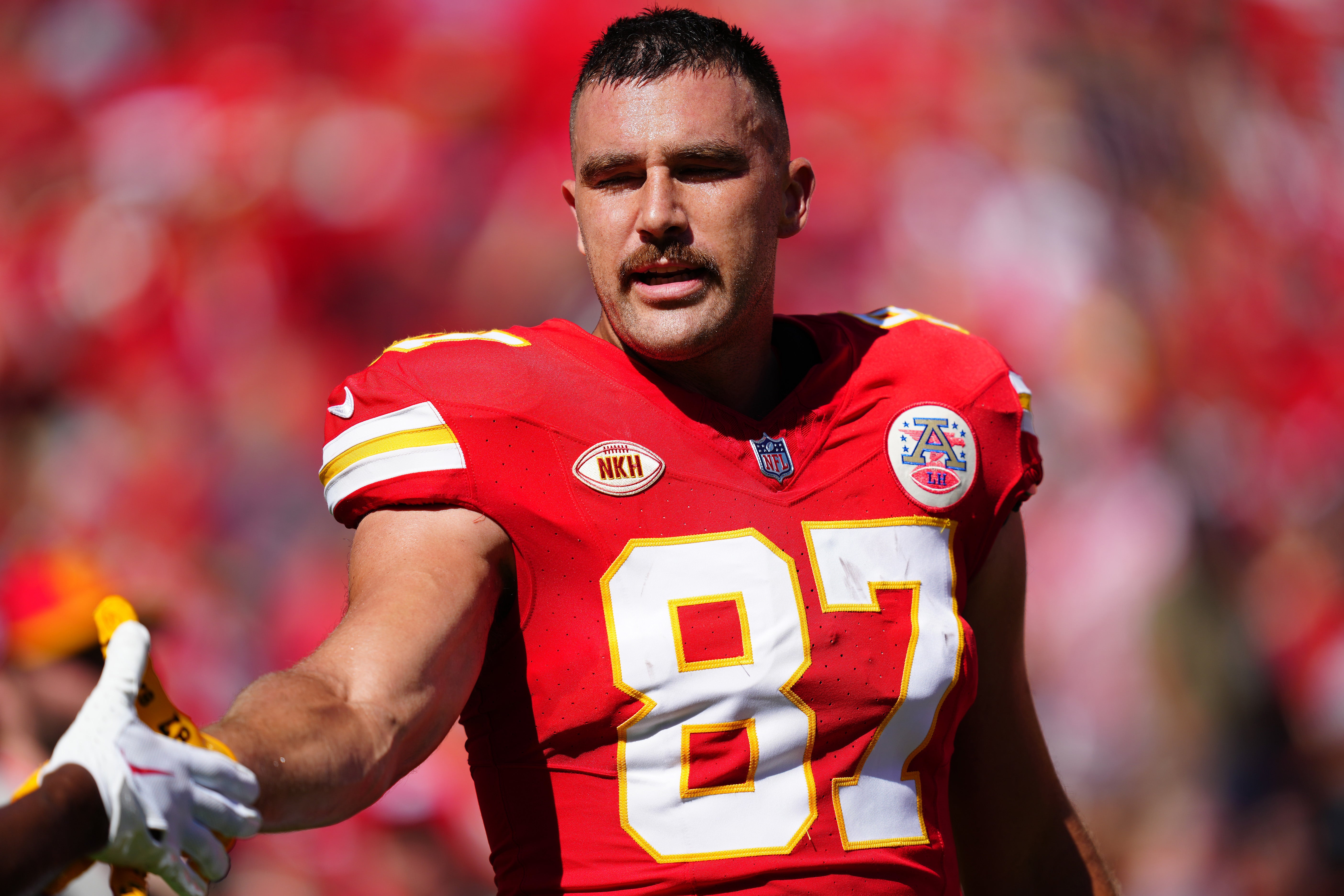 Travis Kelce appearing for Kansas City Chiefs with Taylor Swift spotted in the crowd inside the Arrowhead Stadium