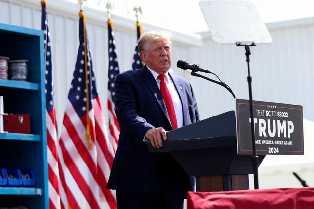 <p>Former President Donald Trump speaks at a rally in Summerville, South Carolina, Monday, Sept. 25, 2023.</p>