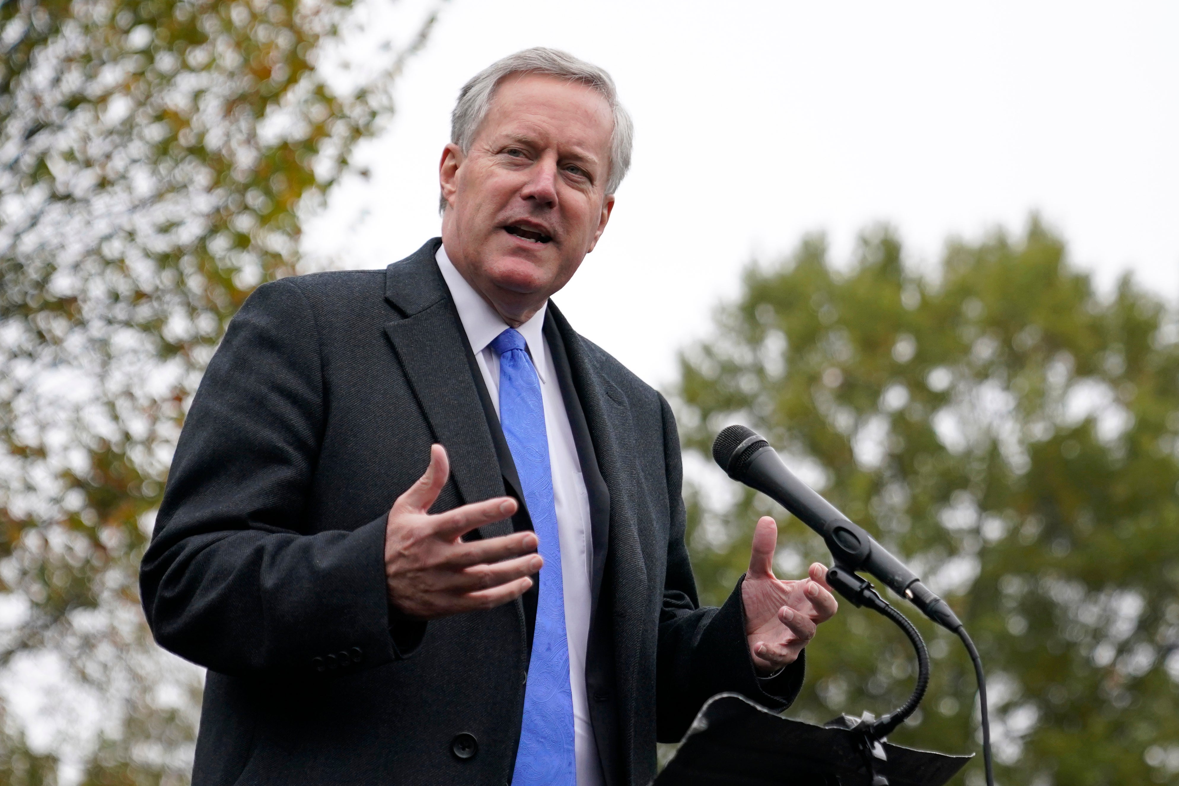 White House chief of staff Mark Meadows speaks with reporters outside the White House