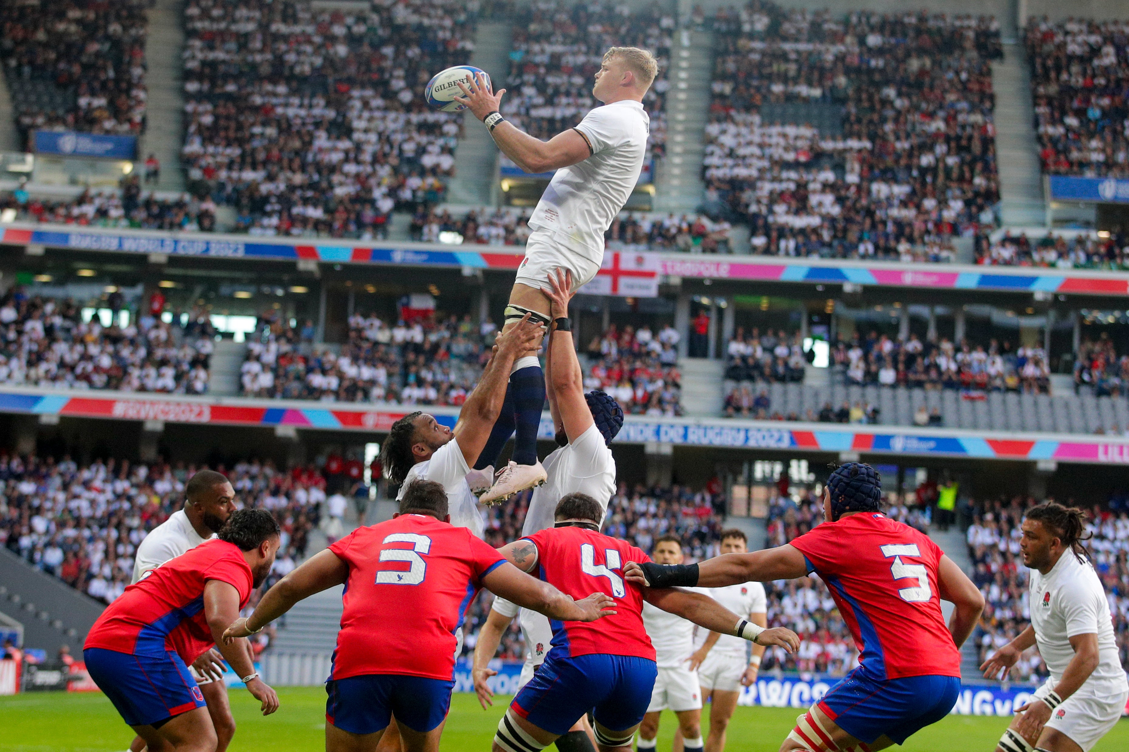 David Ribbans (with ball) featured at the 2023 Rugby World Cup