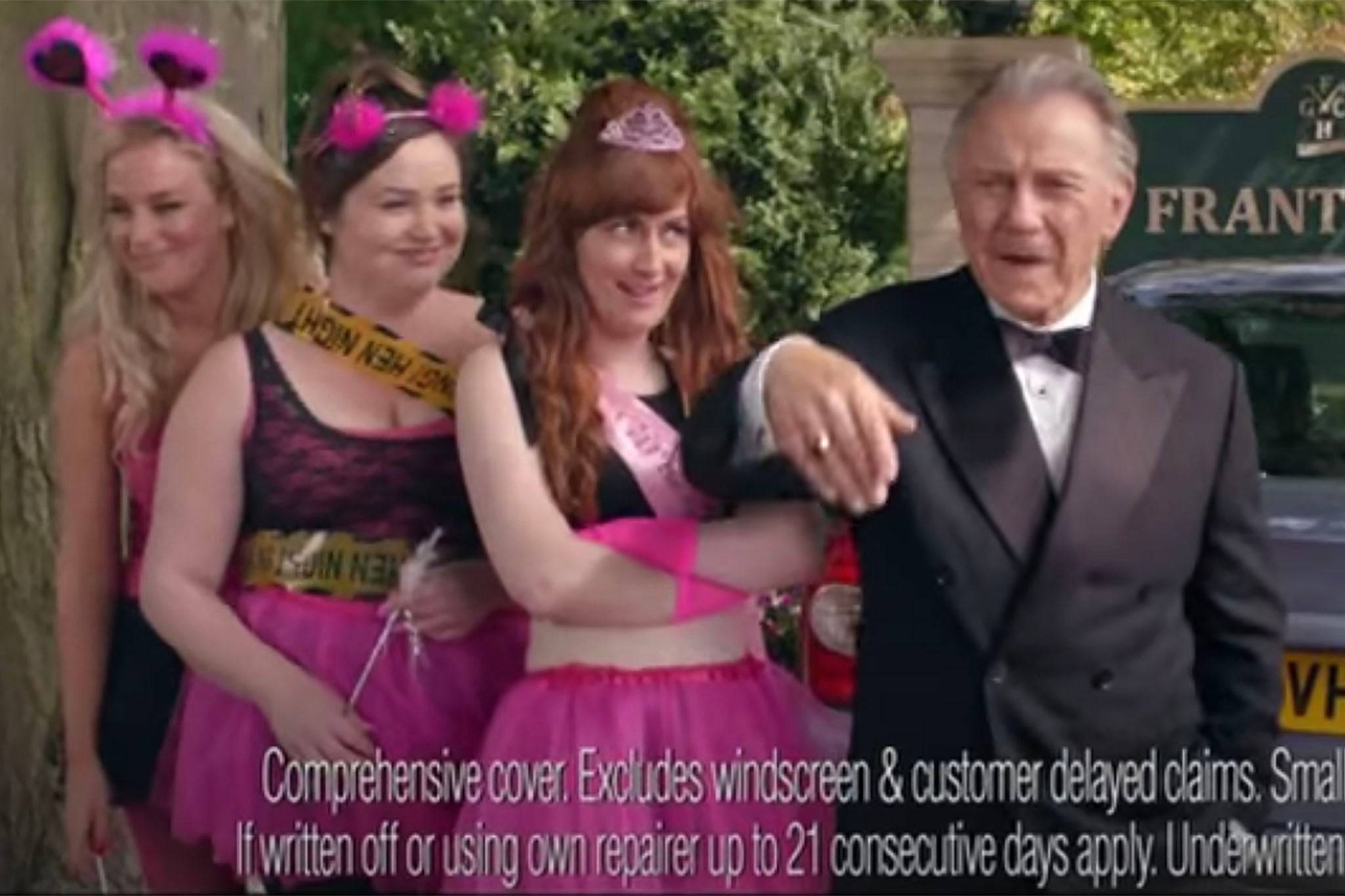 Scraping the barrel: Harvey Keitel rescues a stranded hen do in an advert for Direct Line
