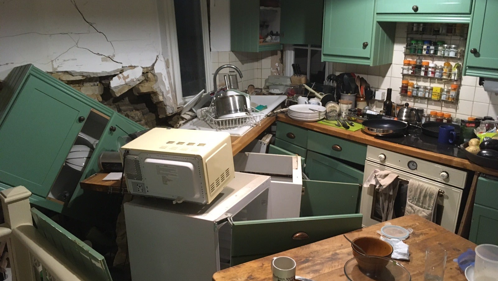 The second car crash completely destroyed the couple’s kitchen