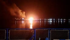 Explosions from Russian drone attack on Odesa region seen from ferry on Danube