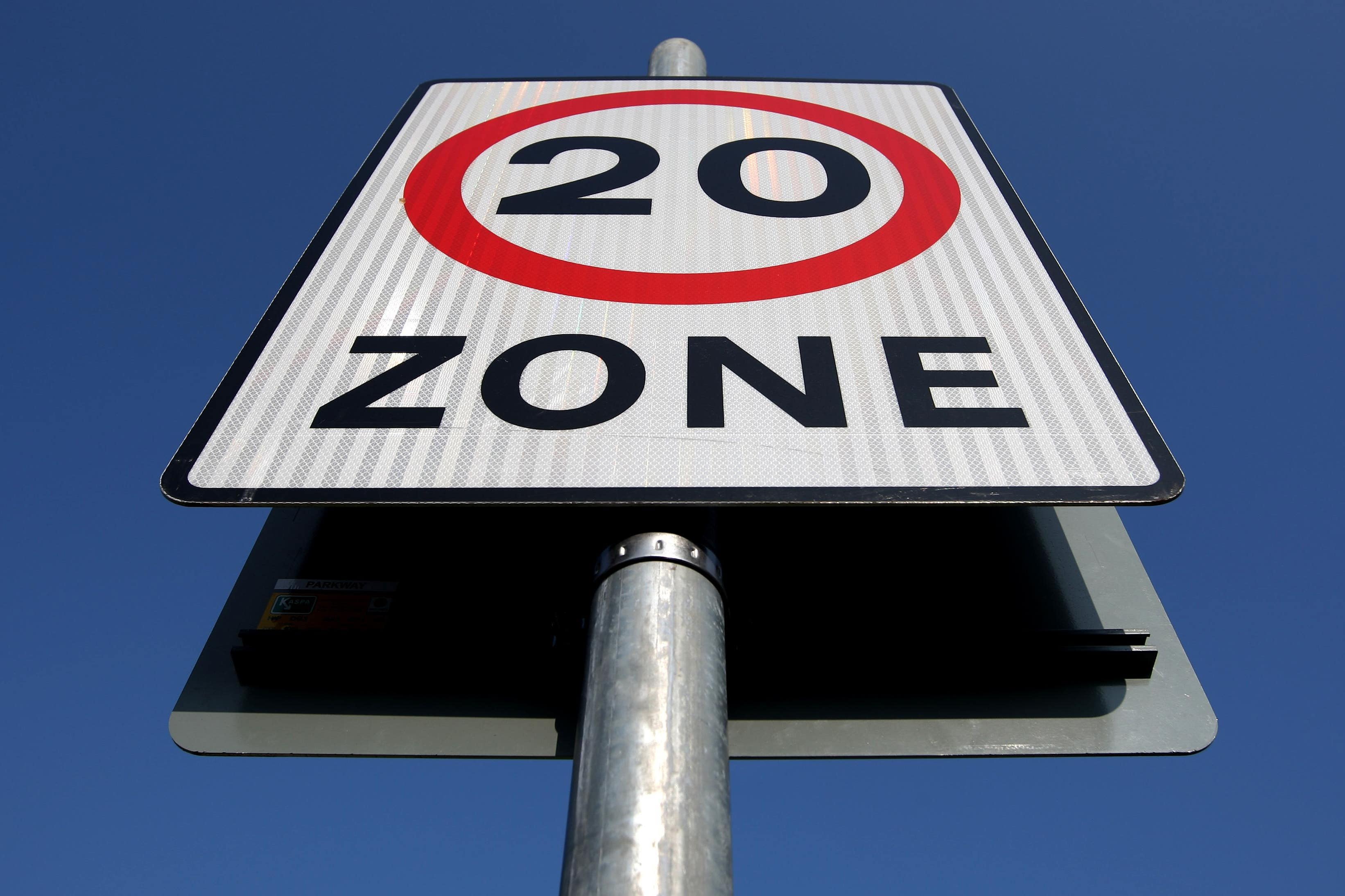 A general view of a 20mph speed limit sign (Dominic Lipinski/PA)