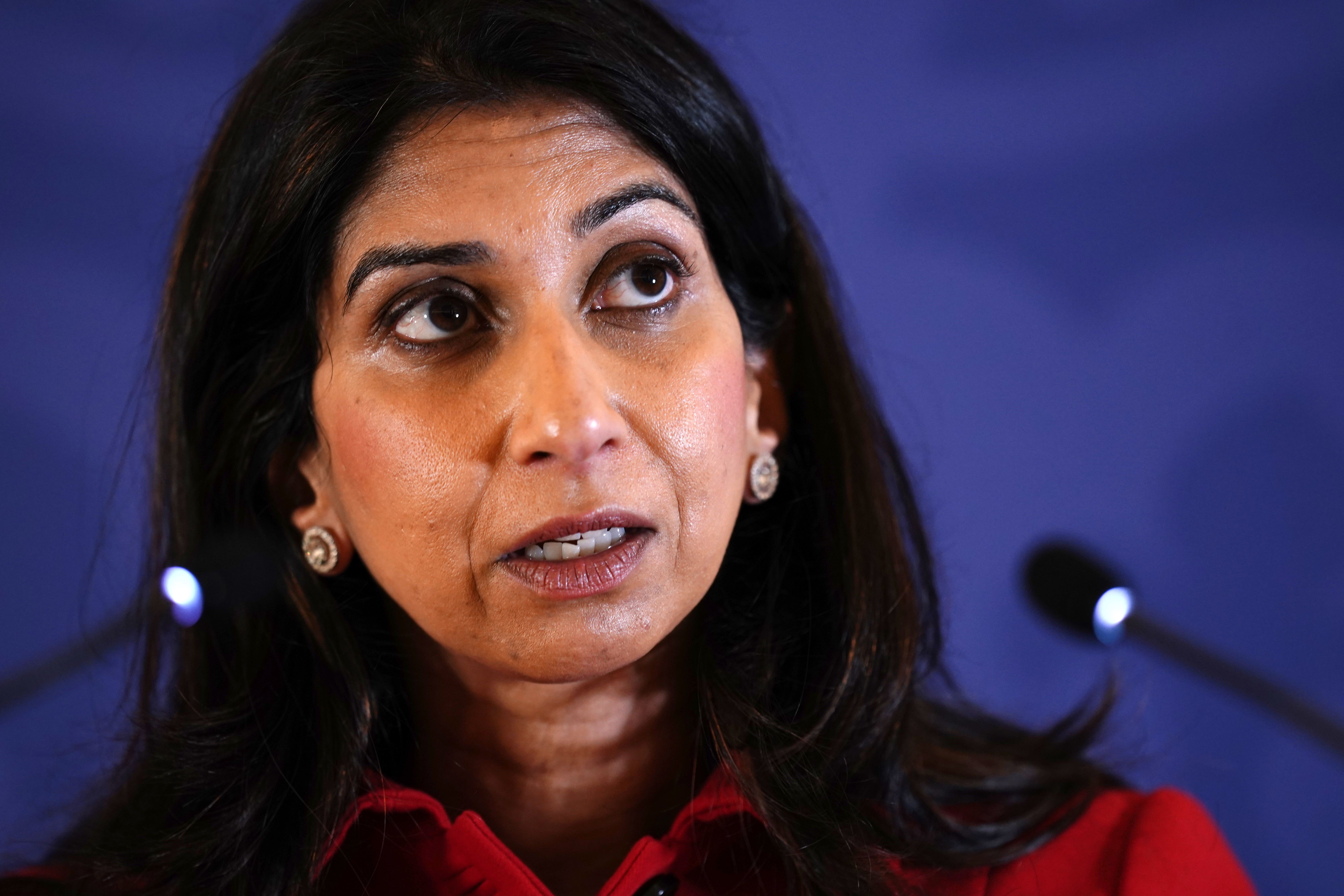 Home Secretary Suella Braverman is in Washington DC, where she gave a speech on illegal migration (Jordan Pettitt/PA)